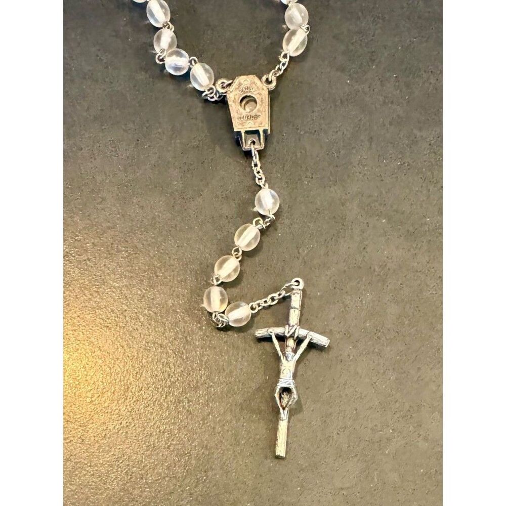 Vintage Eaude Lourdes Bead Rosary Necklace with Crucifix